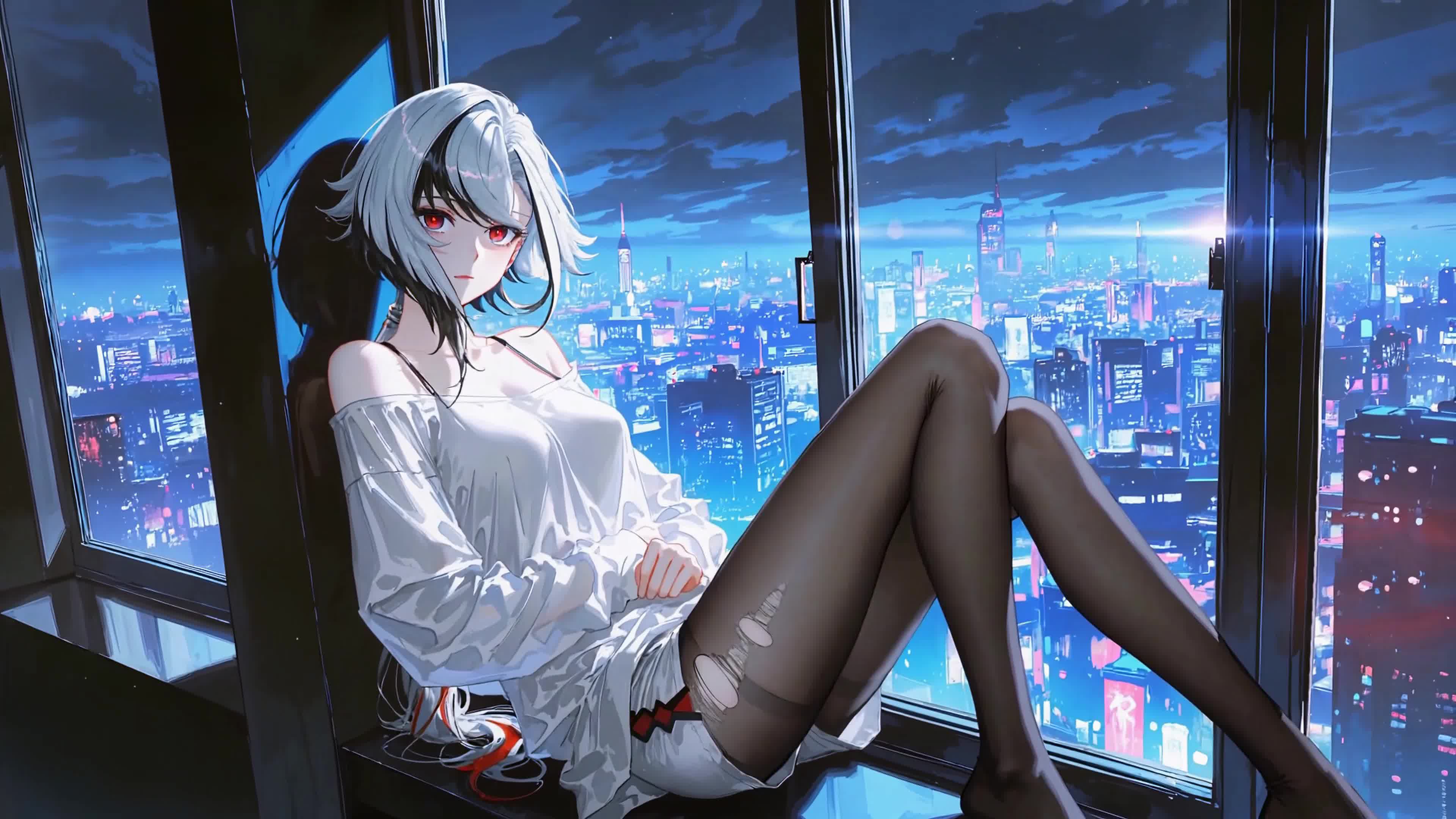 窗边银发少女仆人