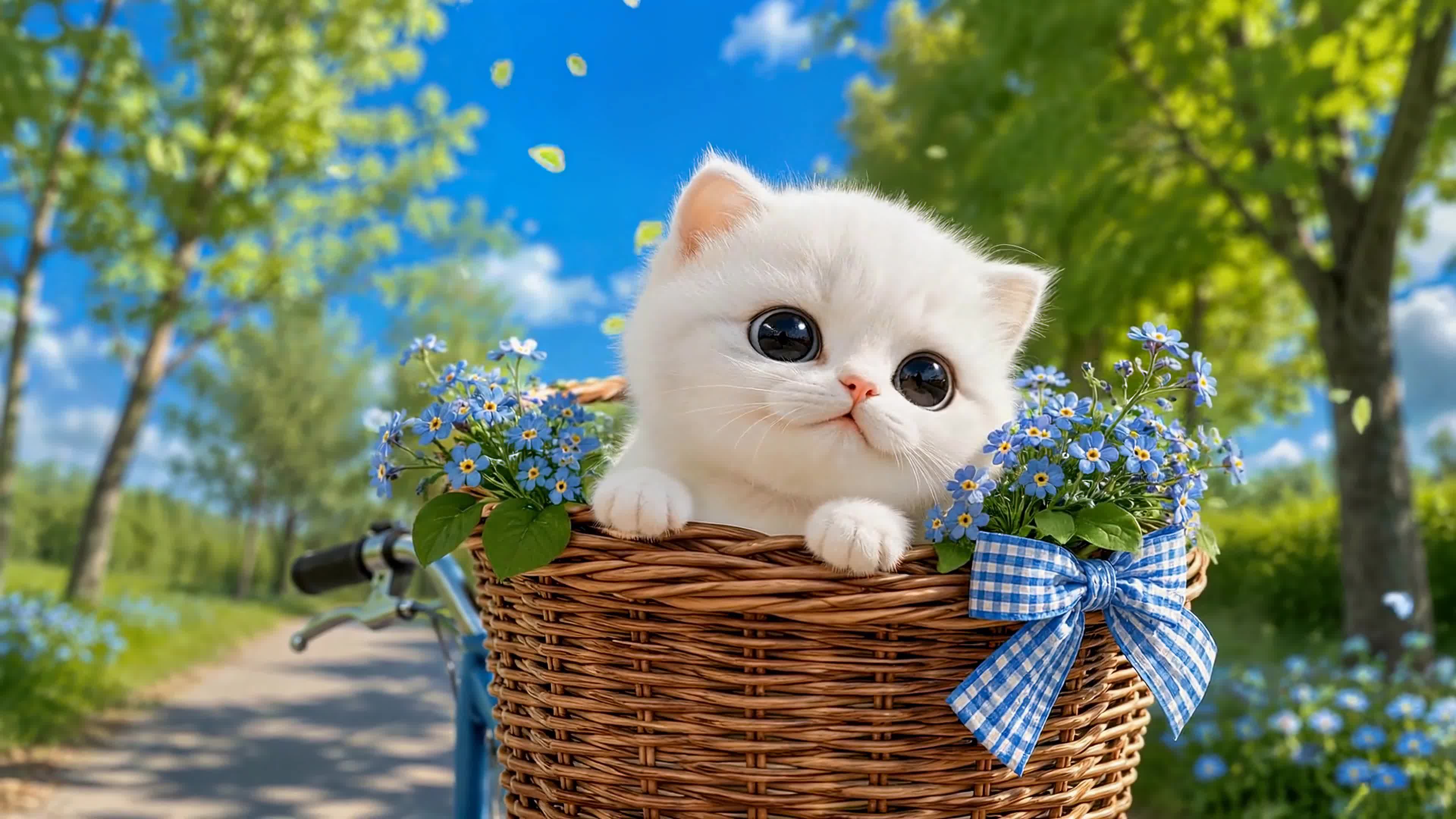 春日篮中的小萌猫