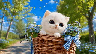 春日篮中的小萌猫