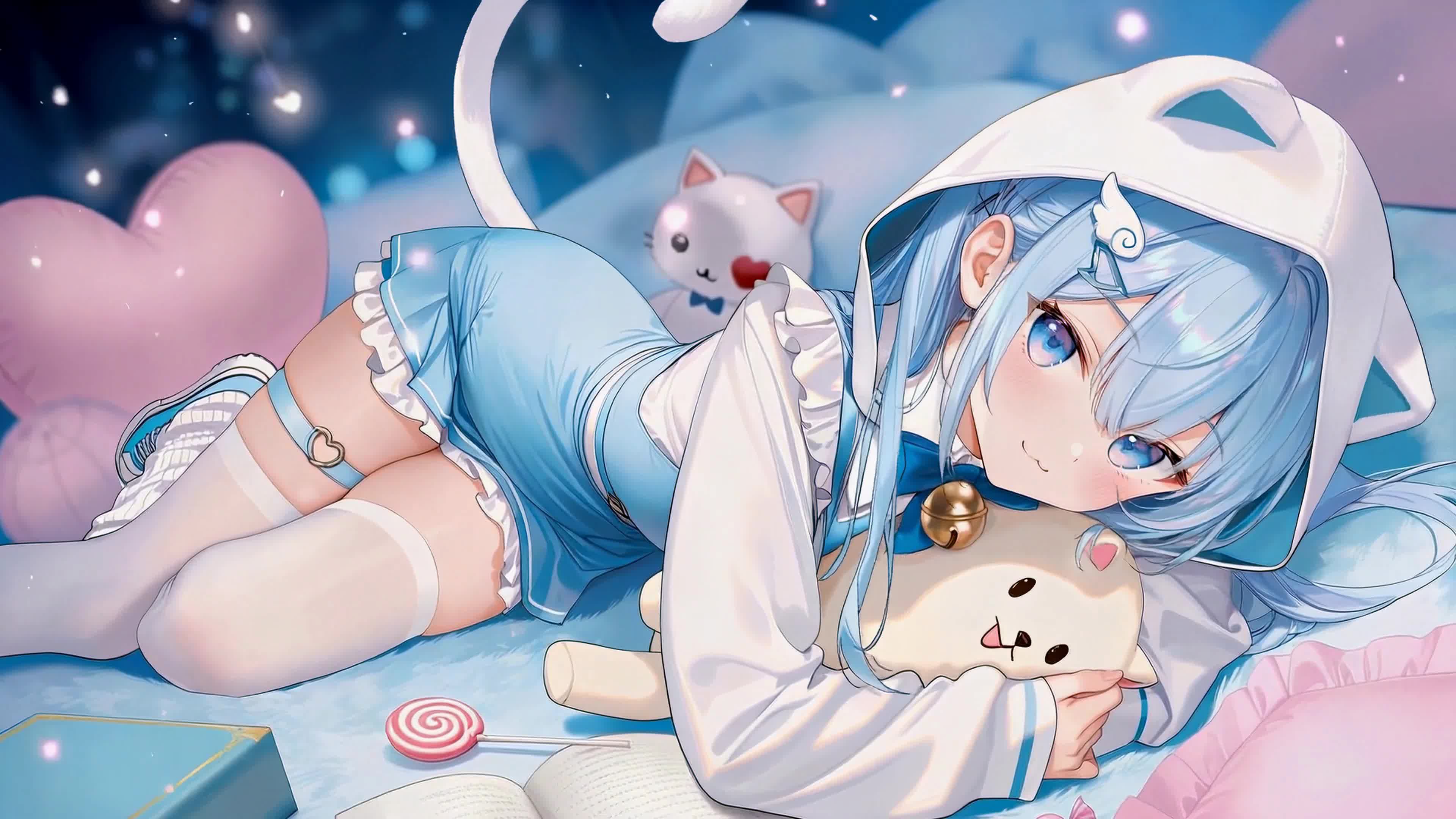 蓝发猫耳软萌少女