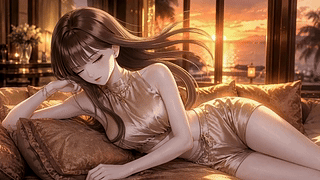 落日余晖下的慵懒少女
