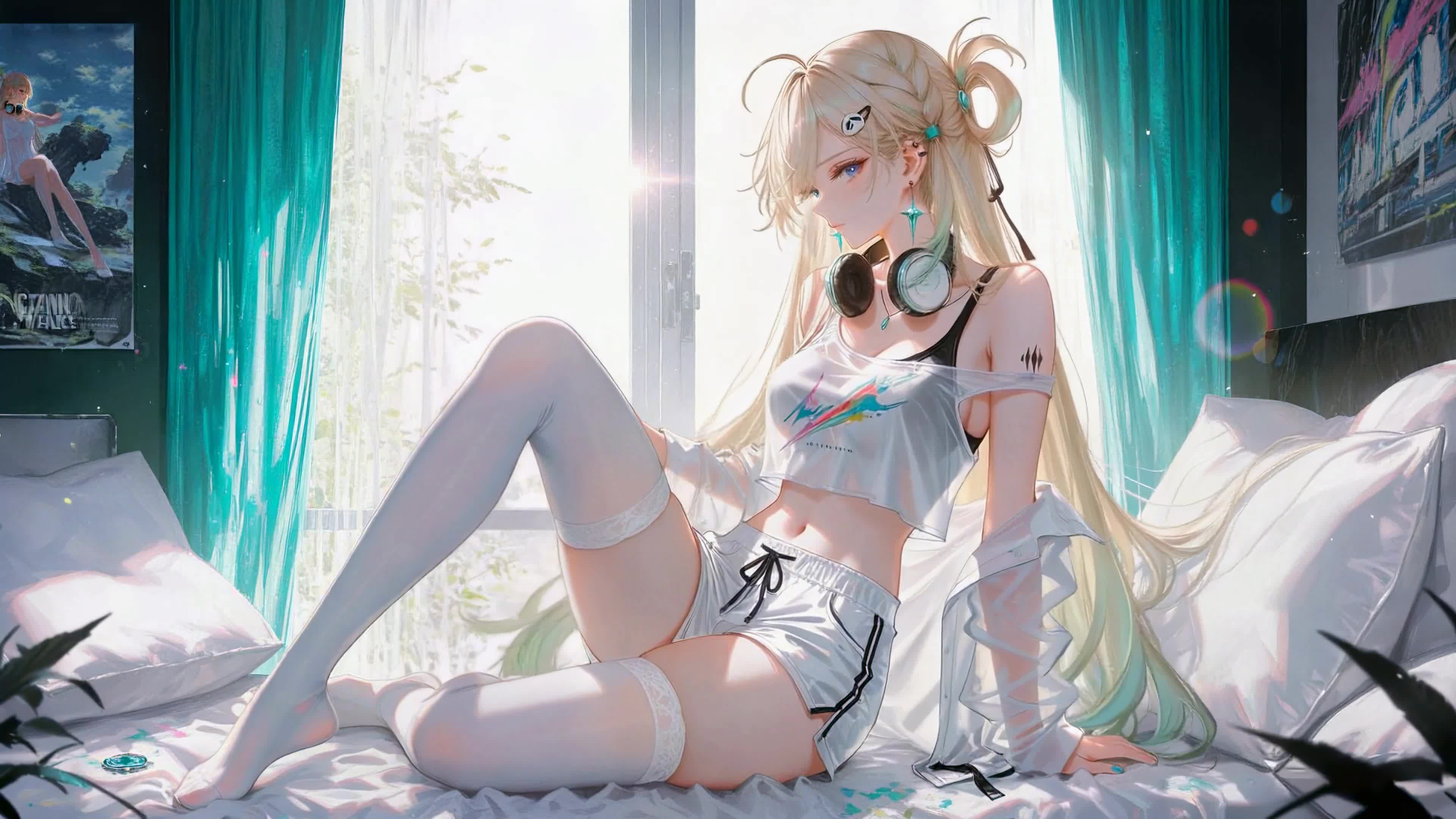 清晨卧室的金发少女琳奈