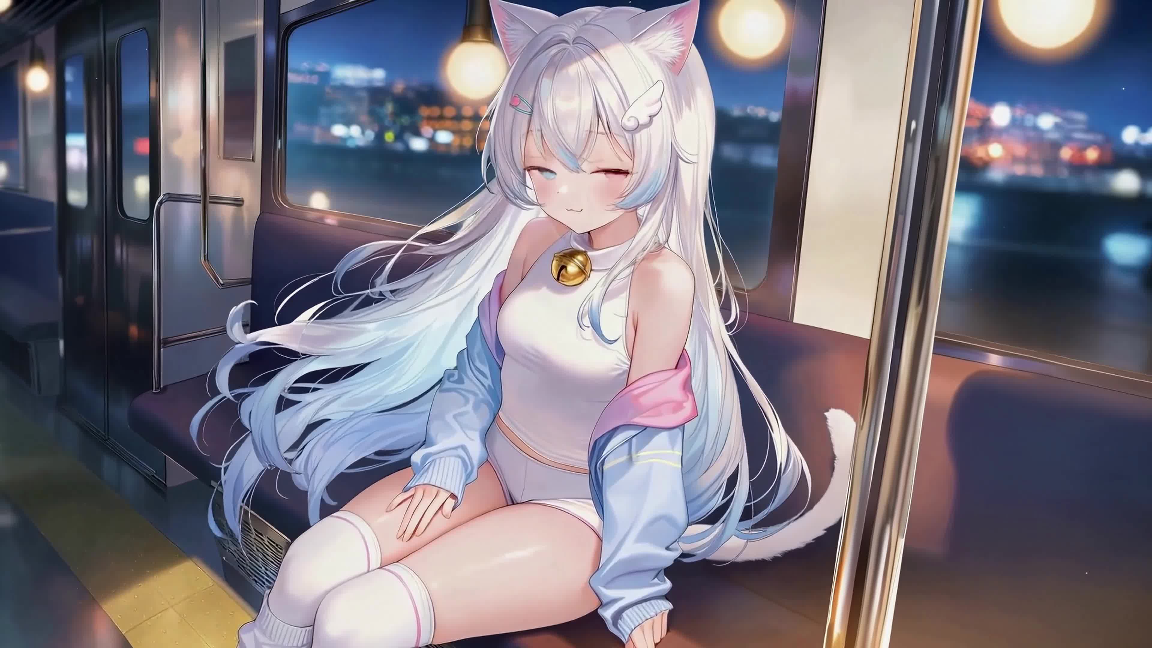 夜晚列车的猫耳少女