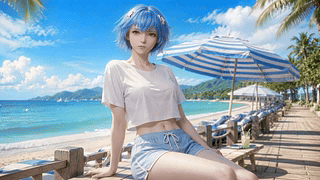 海滩休闲少女凌波丽