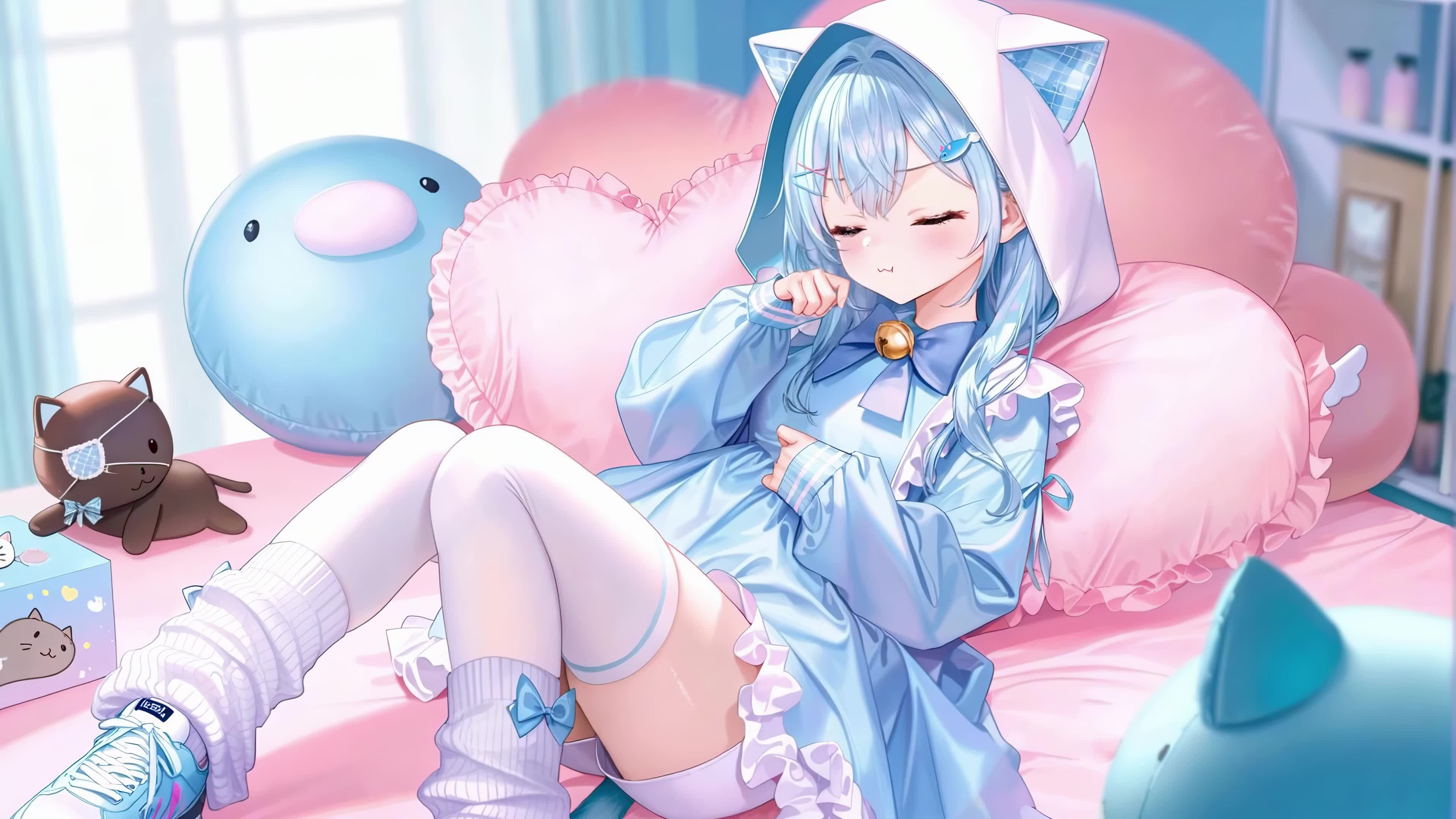 软萌蓝发猫耳少女