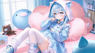 软萌蓝发猫耳少女