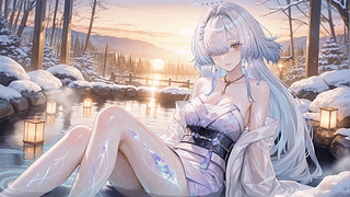 雪日温泉银发少女莫宁