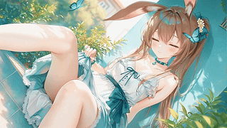 夏日庭院的兔耳少女