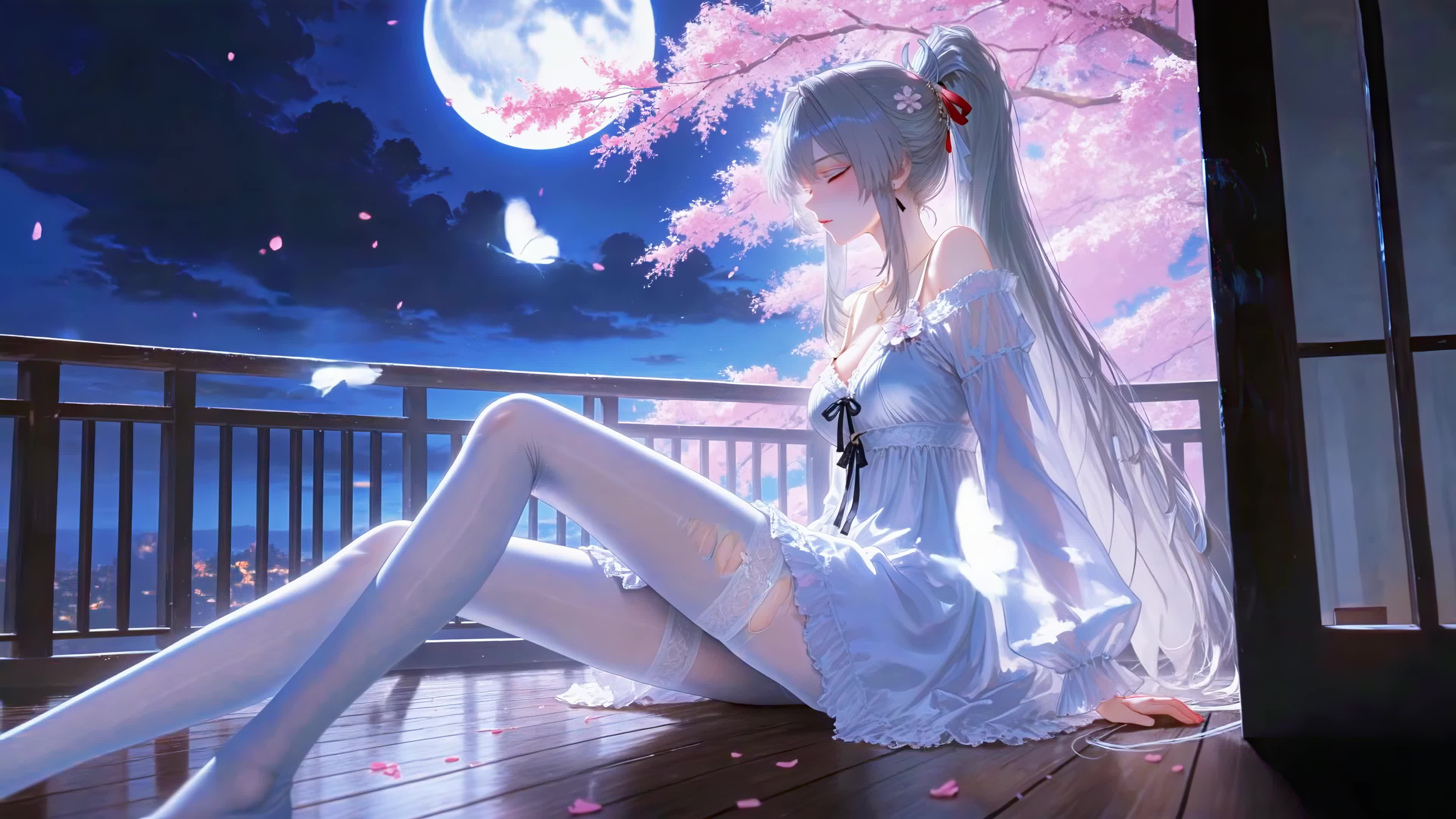 月夜樱下银发少女绯雪