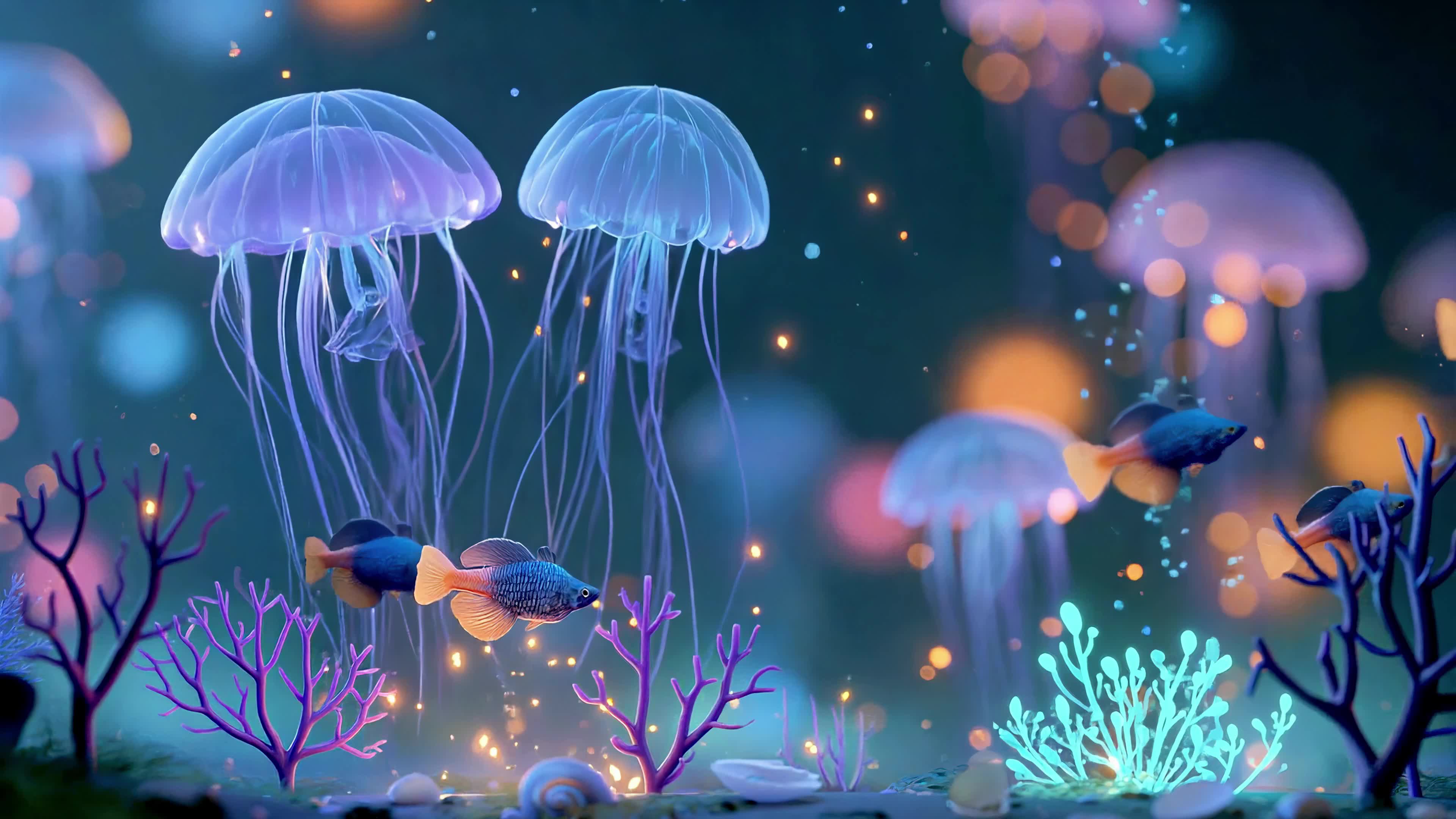 幽蓝深海发光水母群