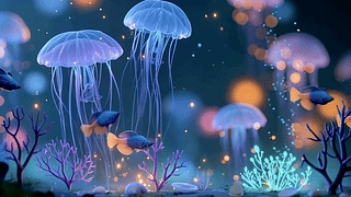 幽蓝深海发光水母群