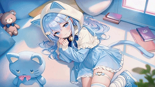 蓝发猫耳少女的慵懒午后