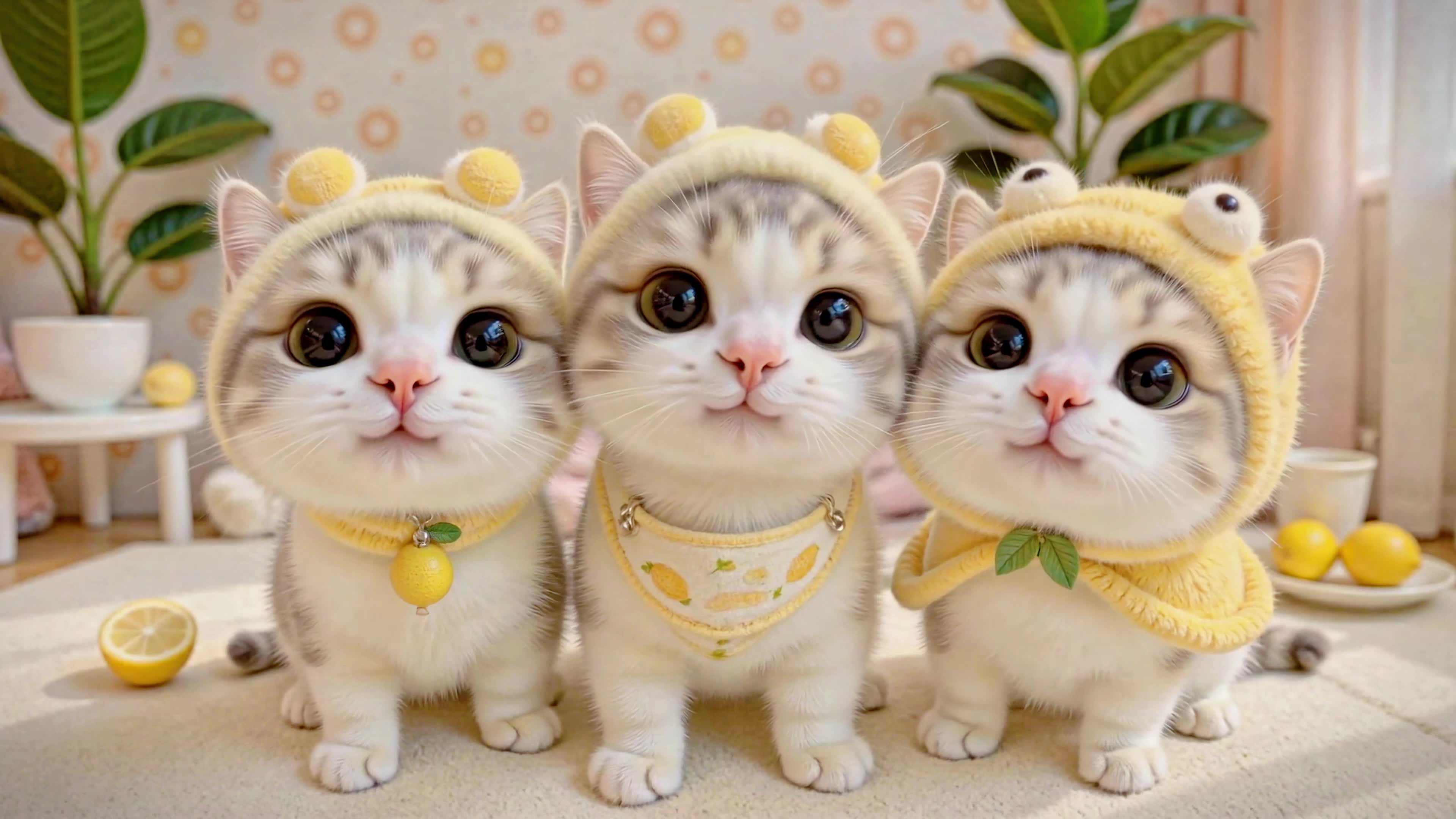 三只软萌柠檬小猫