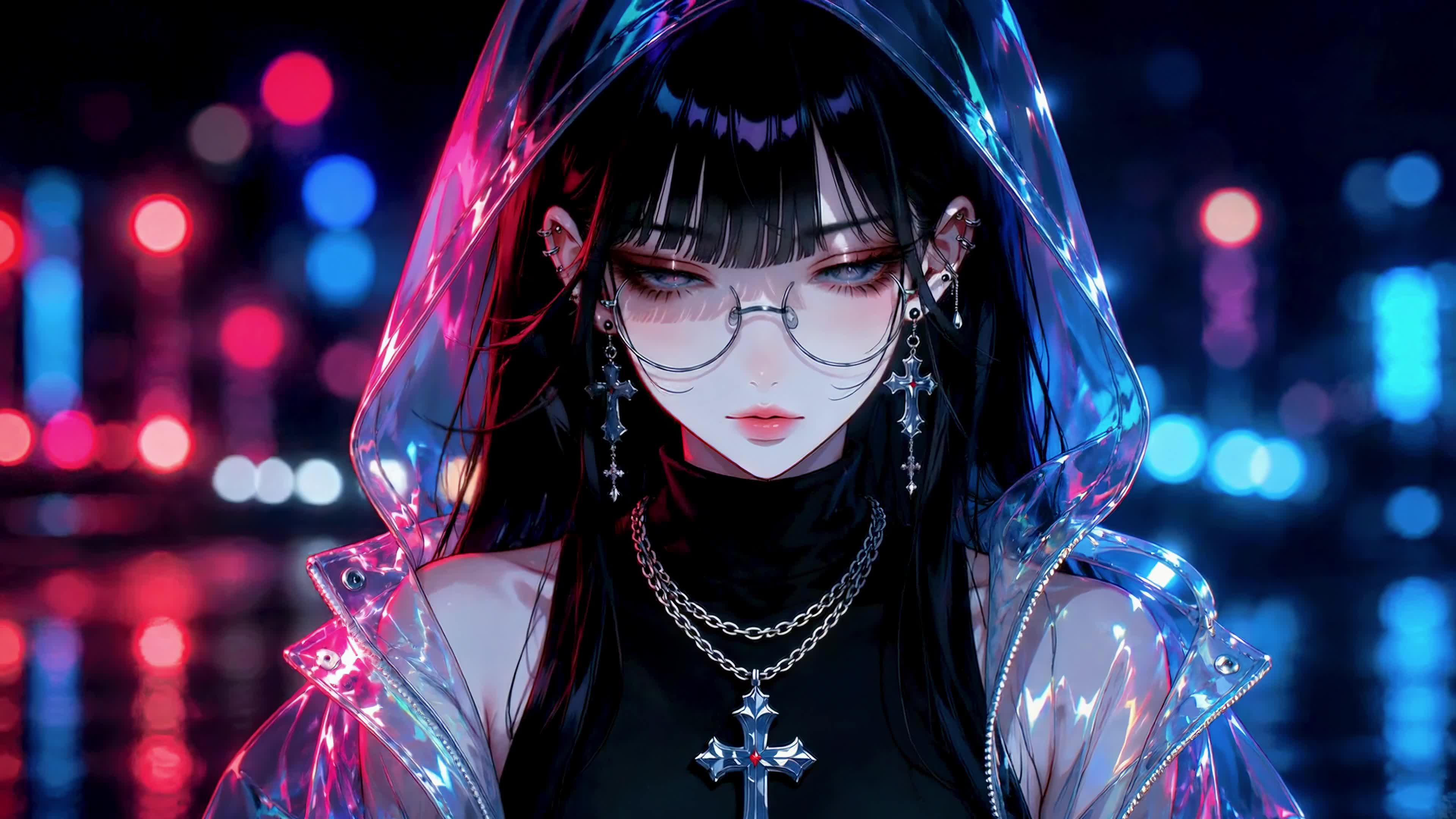 霓虹夜景酷感少女