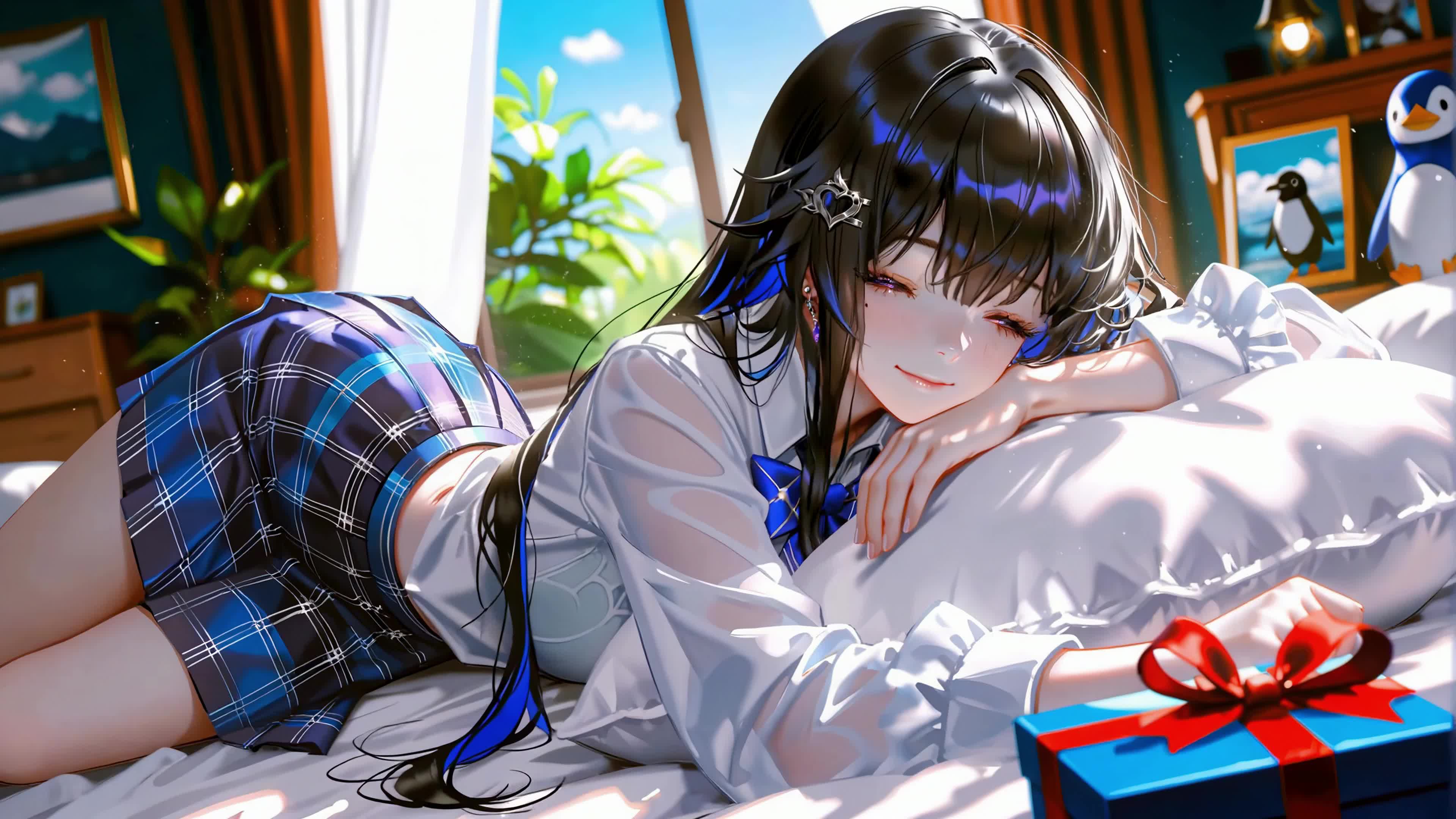 慵懒午后卧室少女