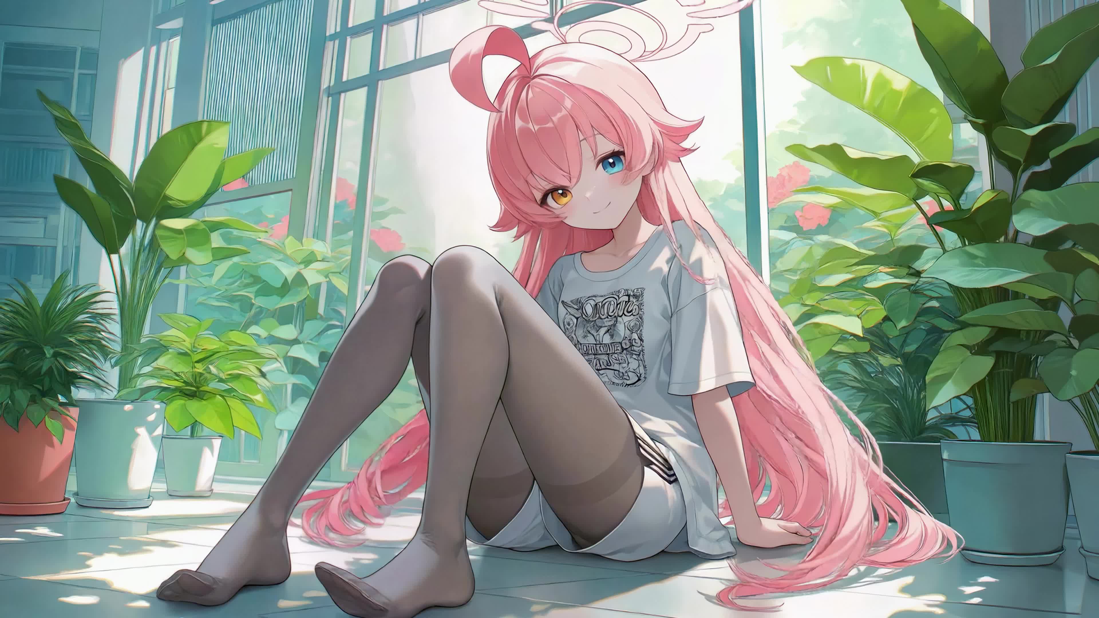 窗边粉发悠闲少女