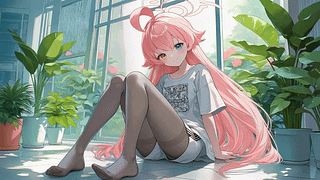 窗边粉发悠闲少女