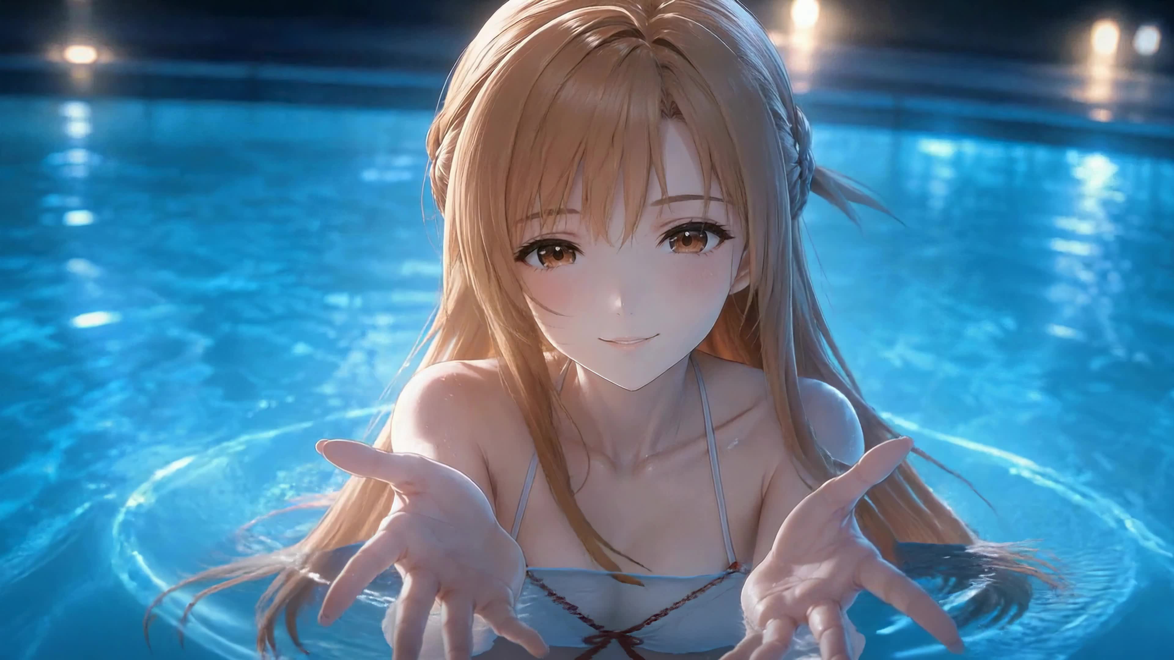 夜晚泳池的温柔少女亚丝娜