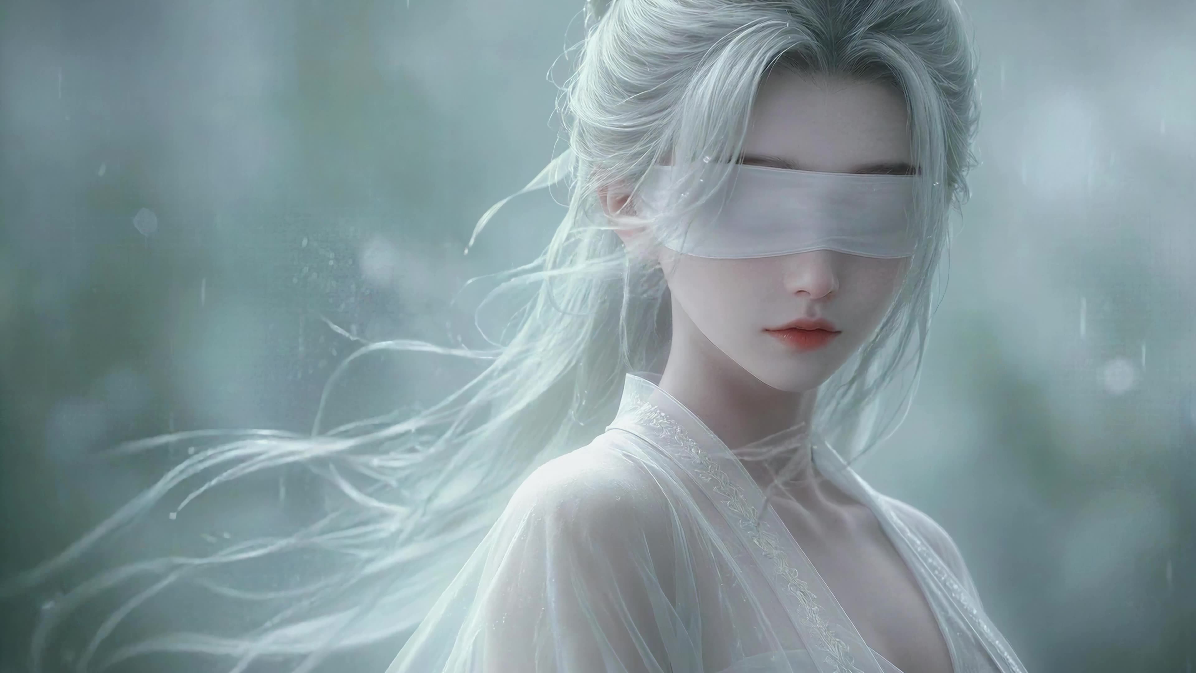 烟雨白发蒙眼美人