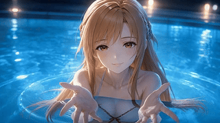 夜晚泳池的温柔少女亚丝娜