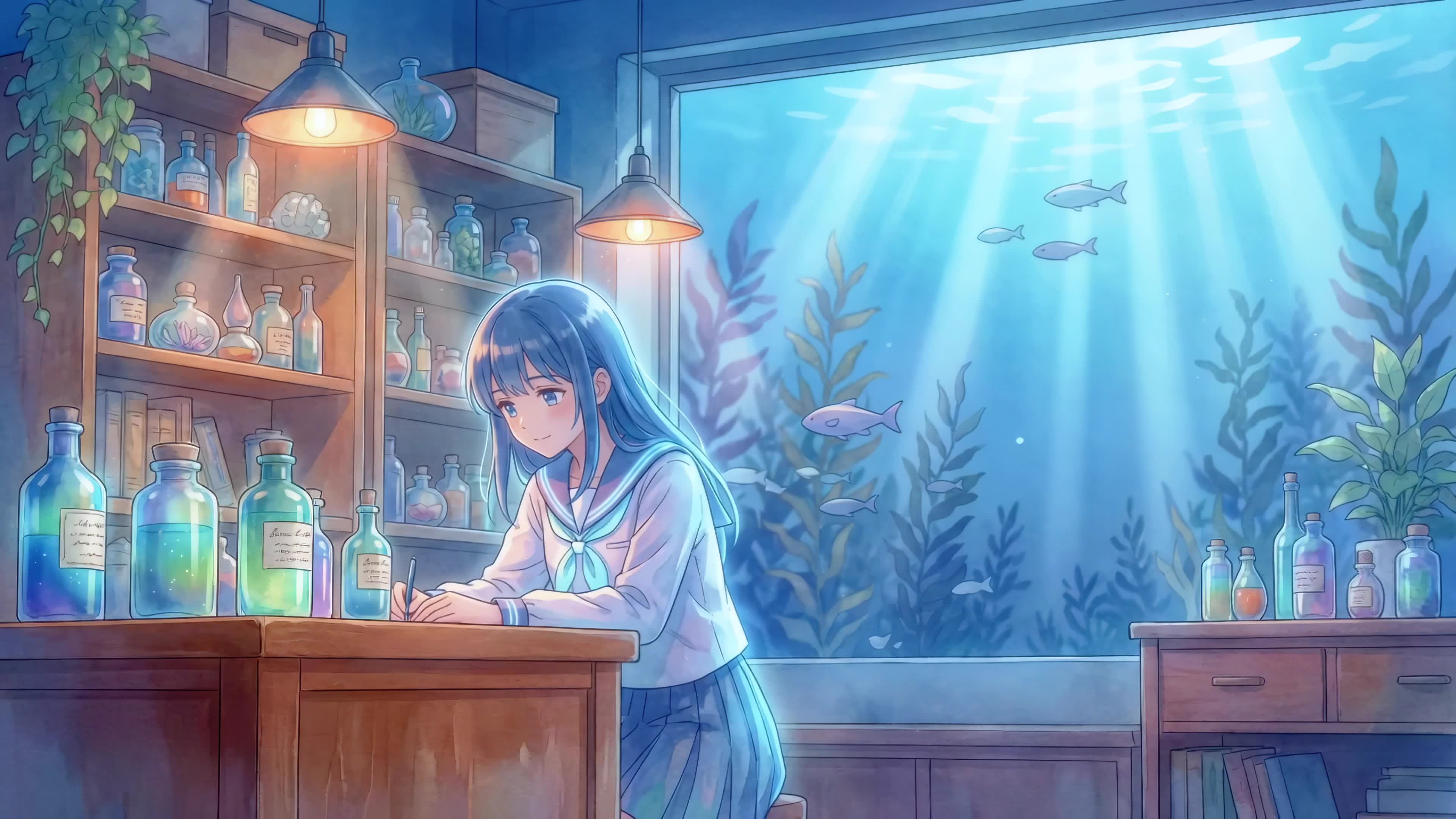 水族馆旁的少女