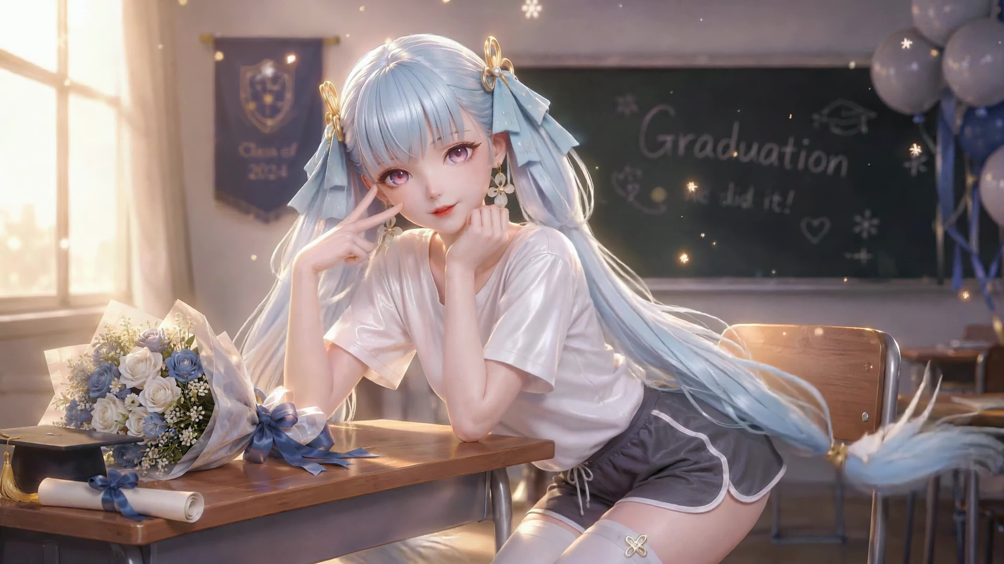毕业季蓝发少女