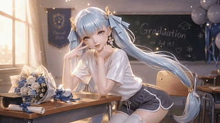 毕业季蓝发少女