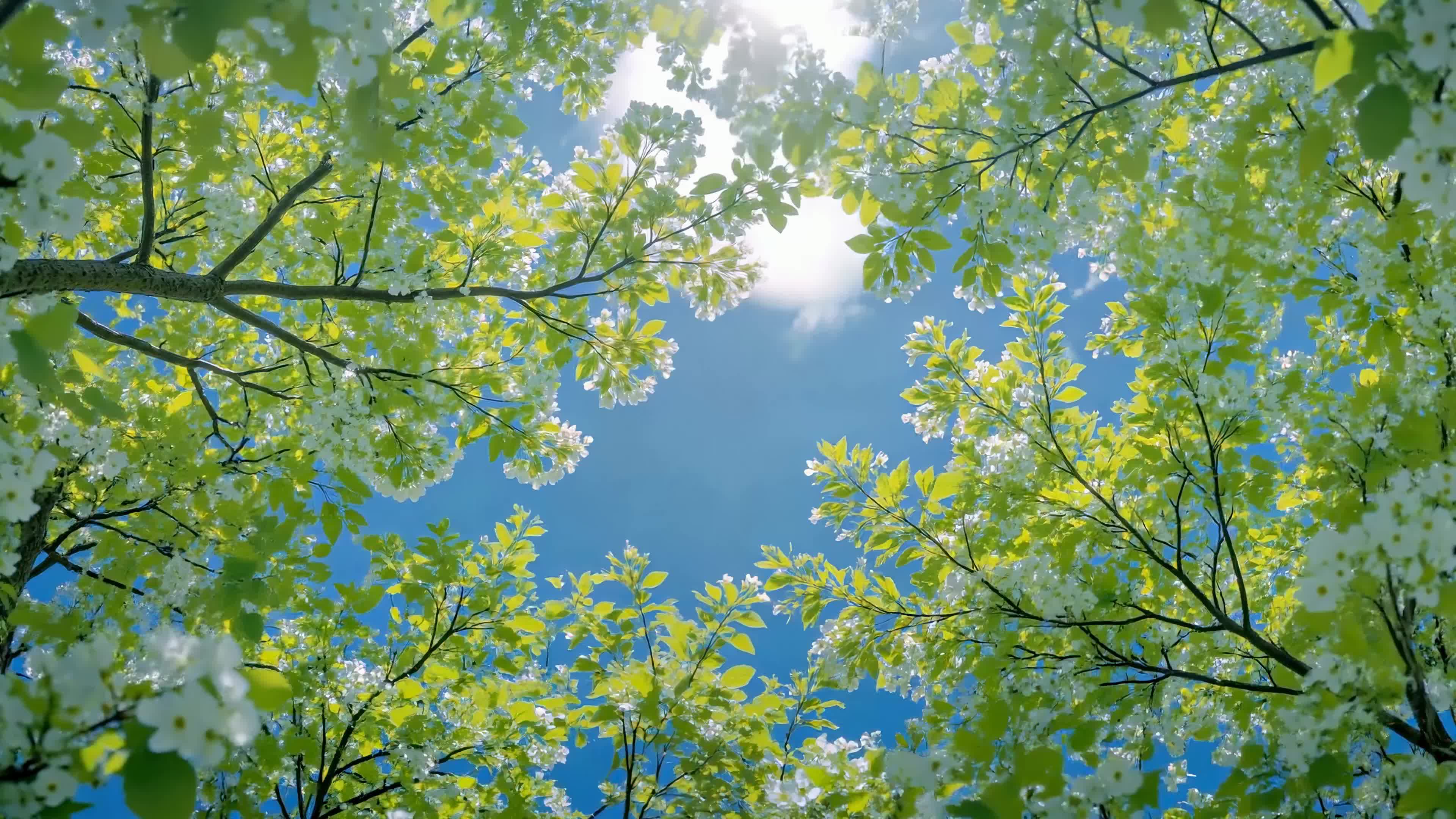 春日花树映蓝天