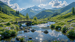 晴日山谷清溪美景