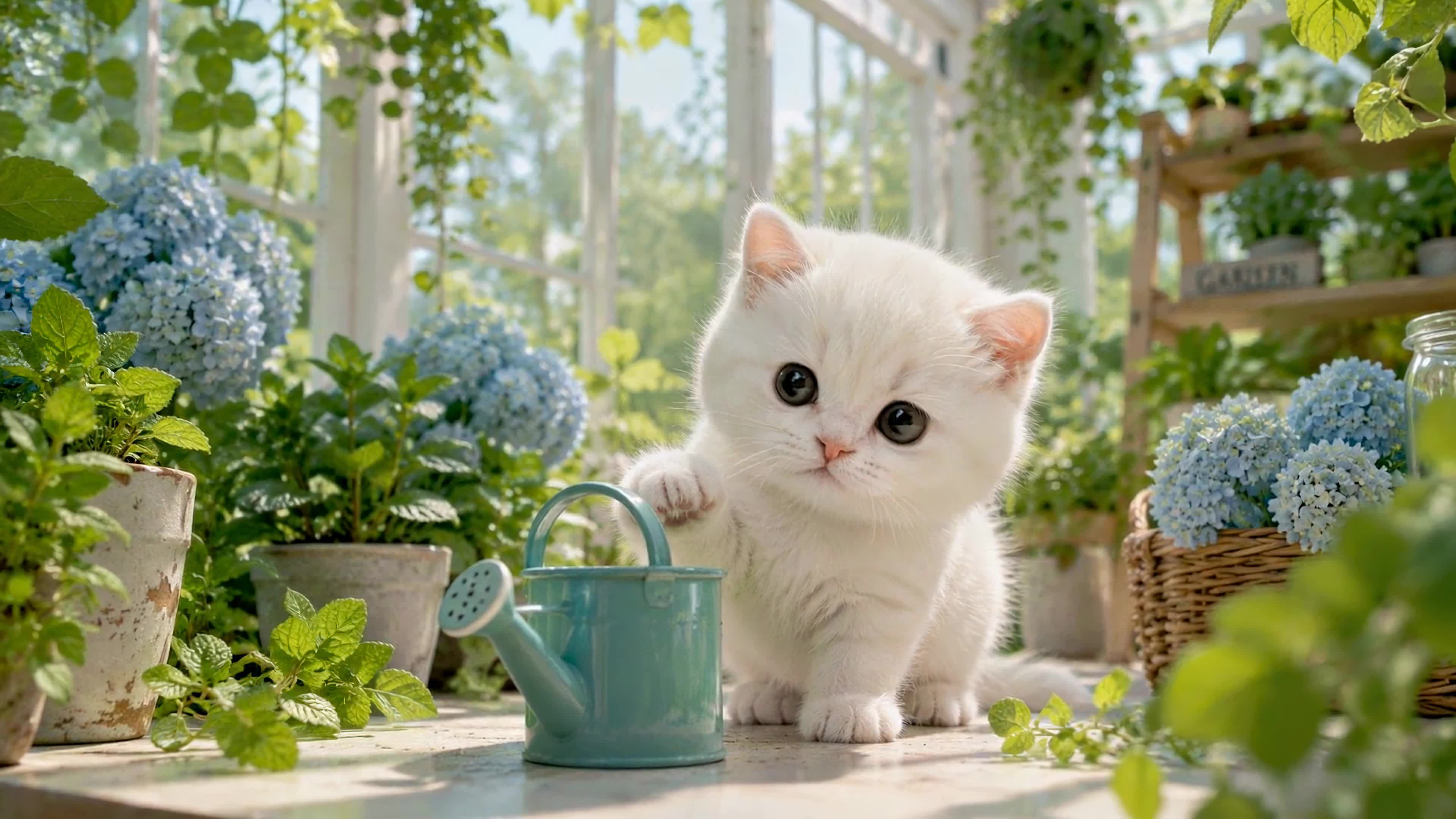 花房里的可爱奶猫