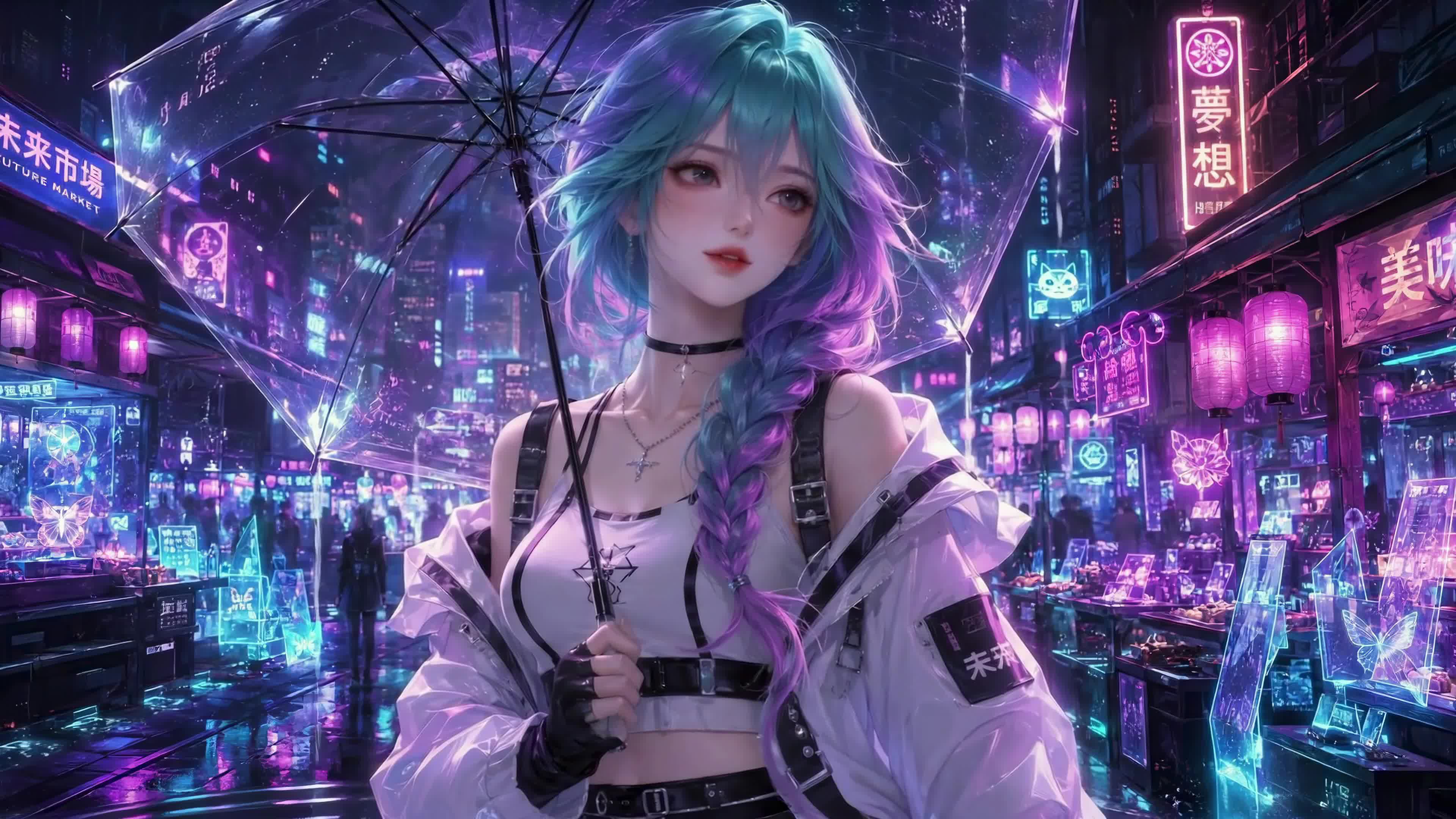 霓虹雨夜都市少女