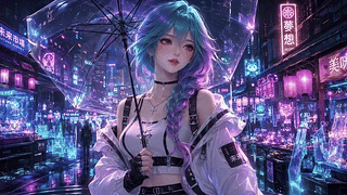 霓虹雨夜都市少女