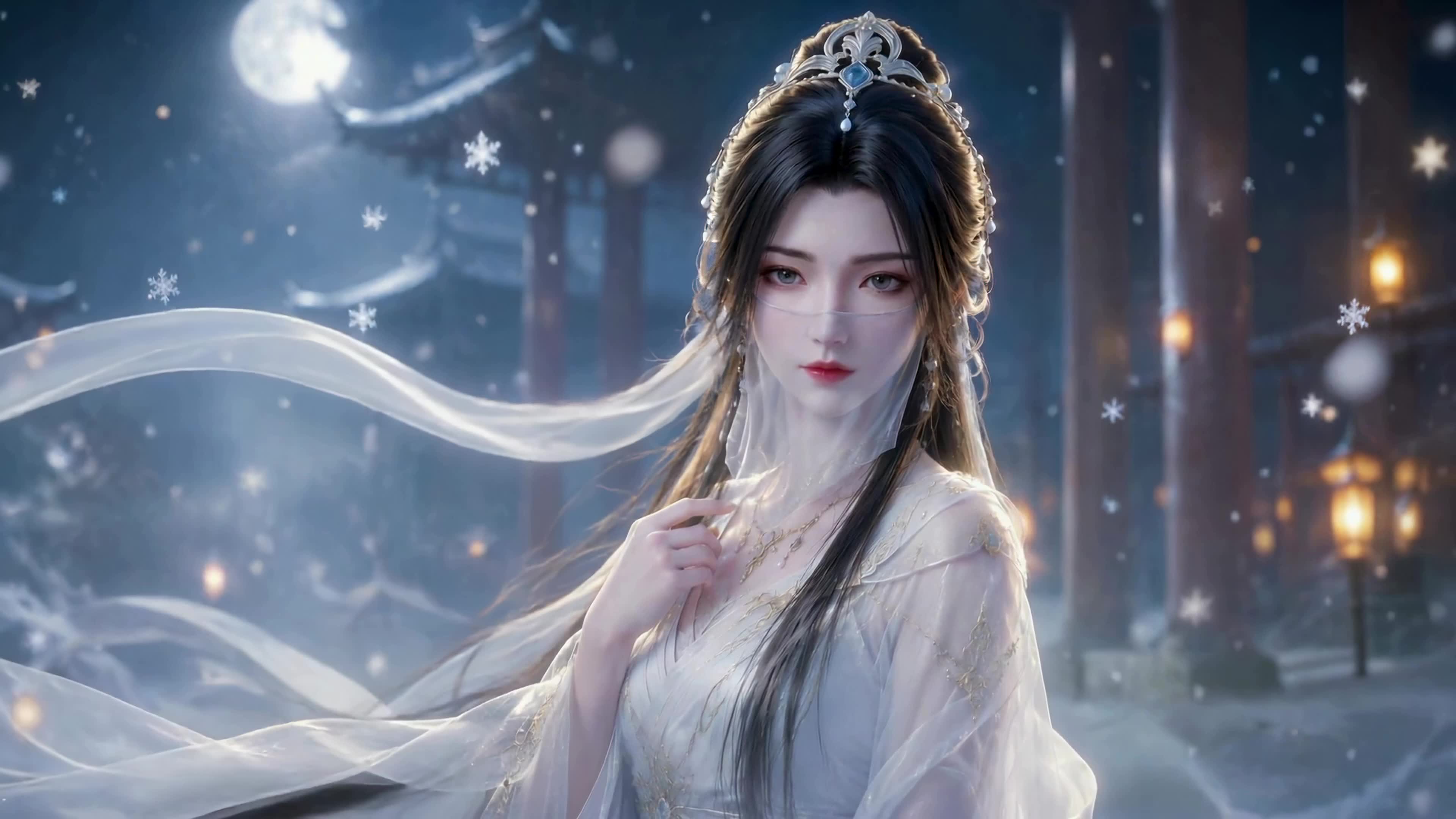 雪夜古风白衣佳人