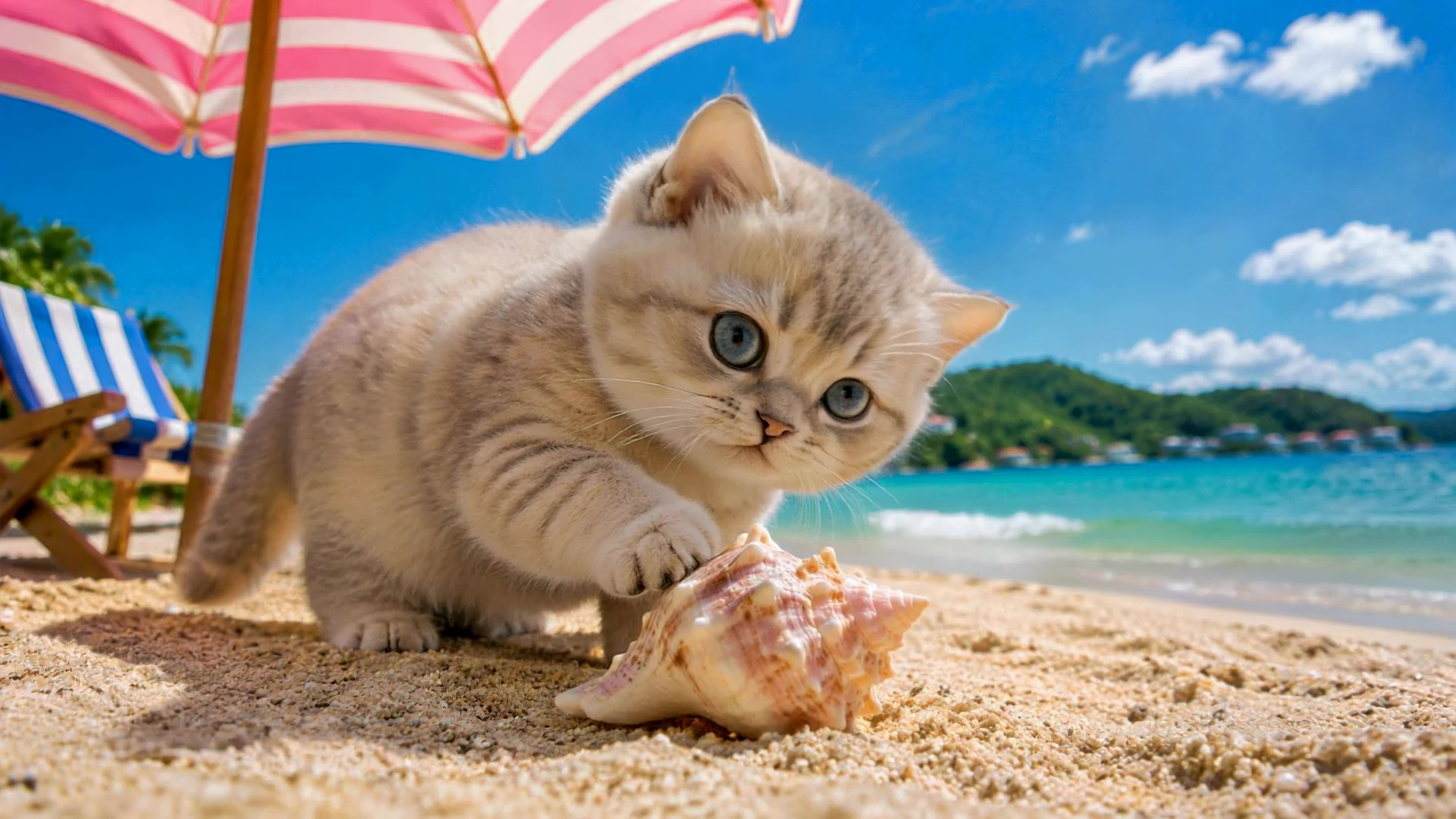 夏日沙滩小萌猫