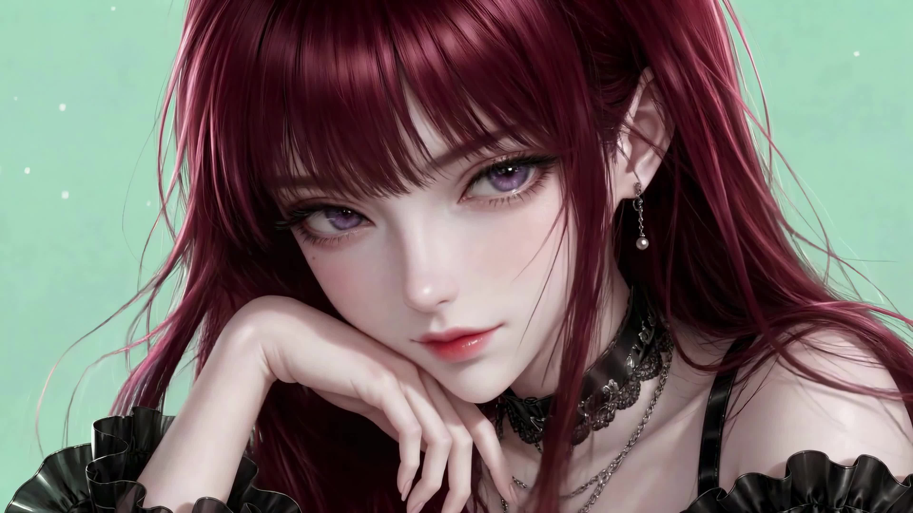 酒红长发紫眸少女