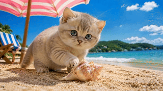 夏日沙滩小萌猫