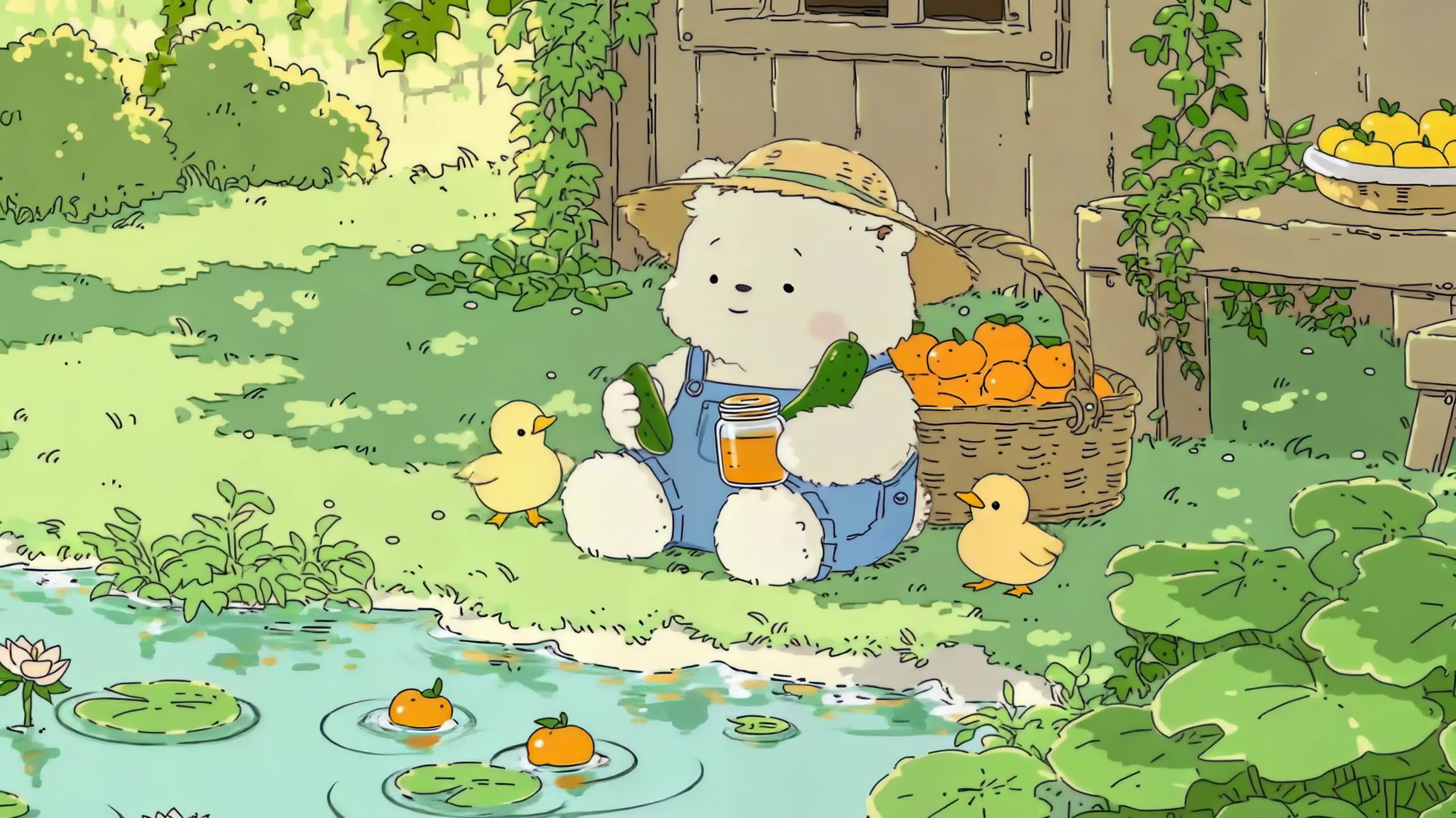 溪边丰收悠闲时光