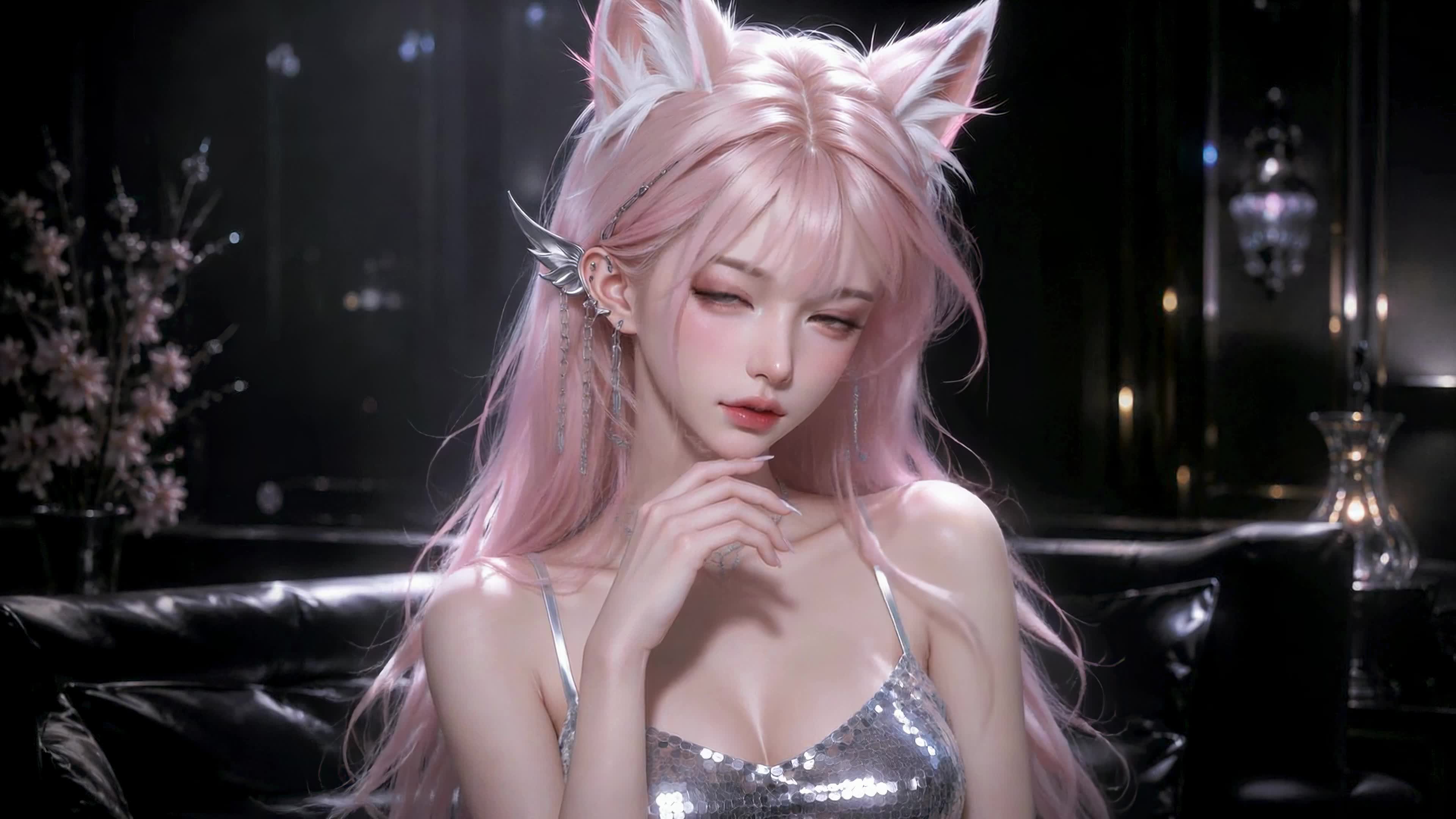 粉发猫耳精致少女