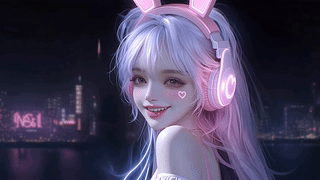 粉紫光效兔耳少女