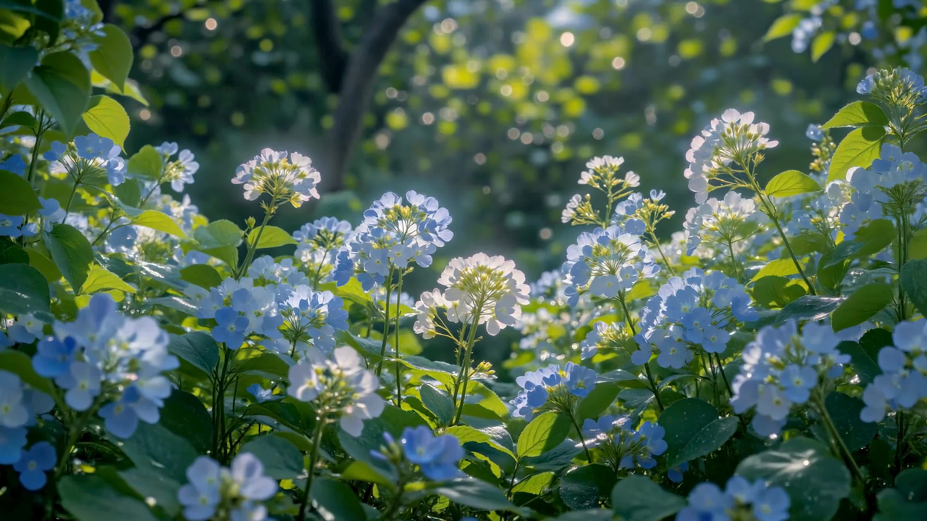 林间蓝绣球花簇