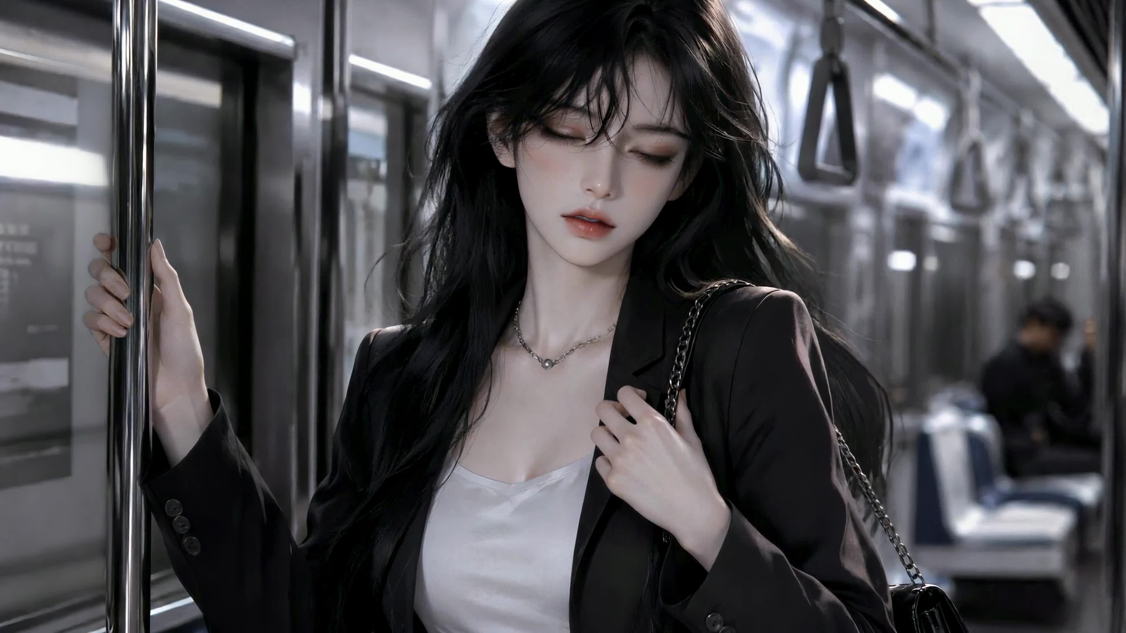 地铁里的清冷女生