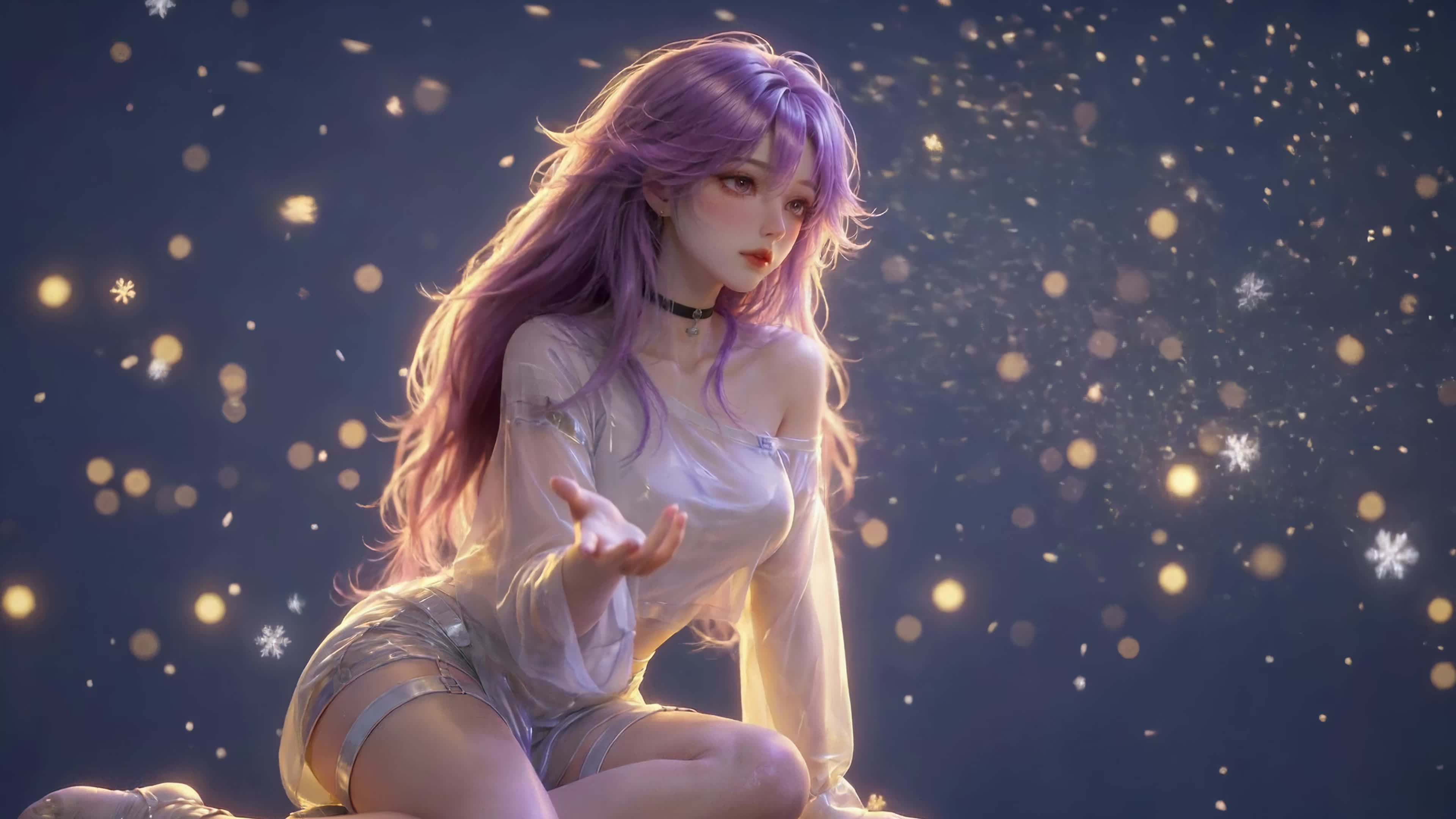 紫发暖光少女
