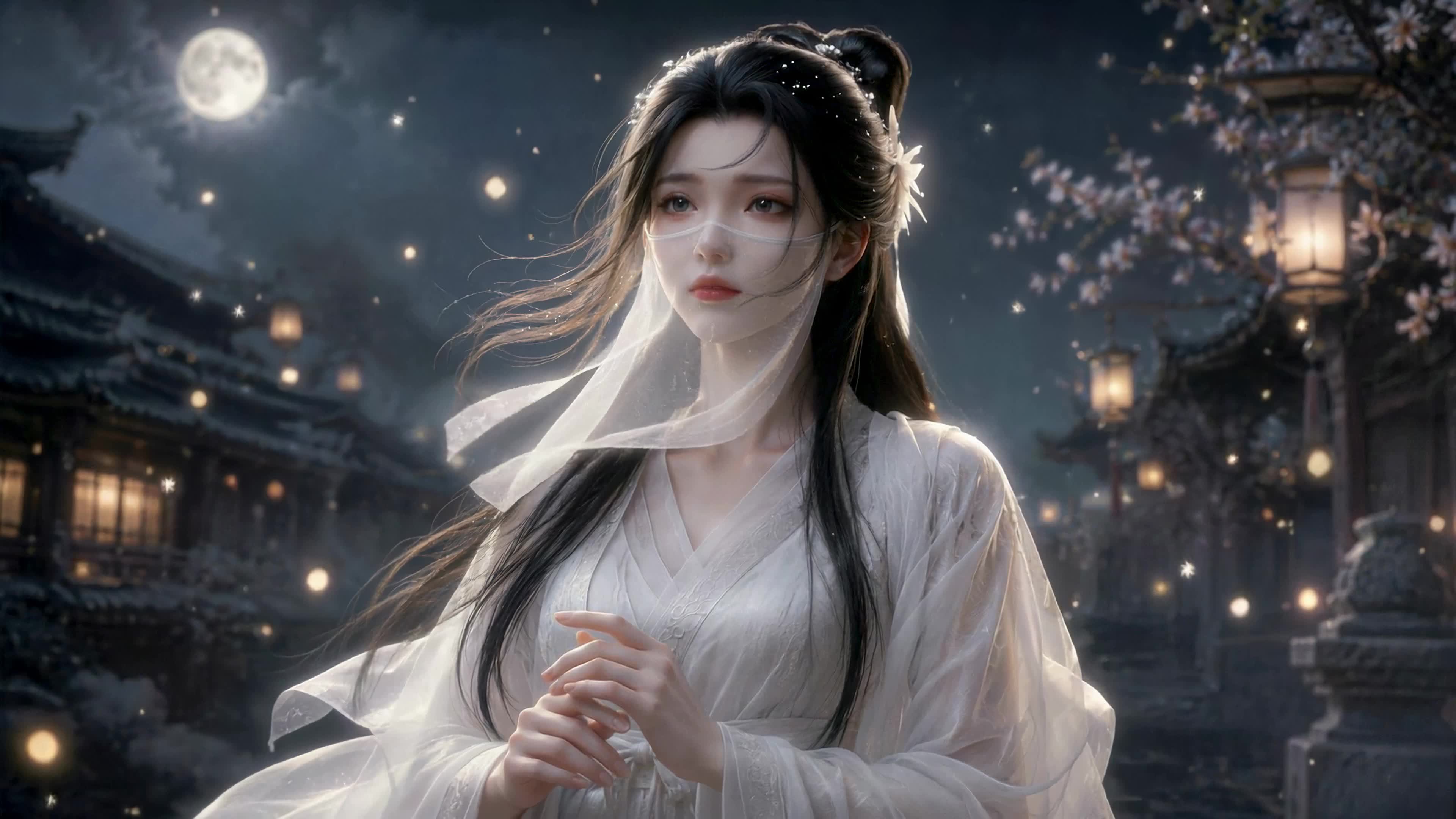 月夜轻纱古风美人