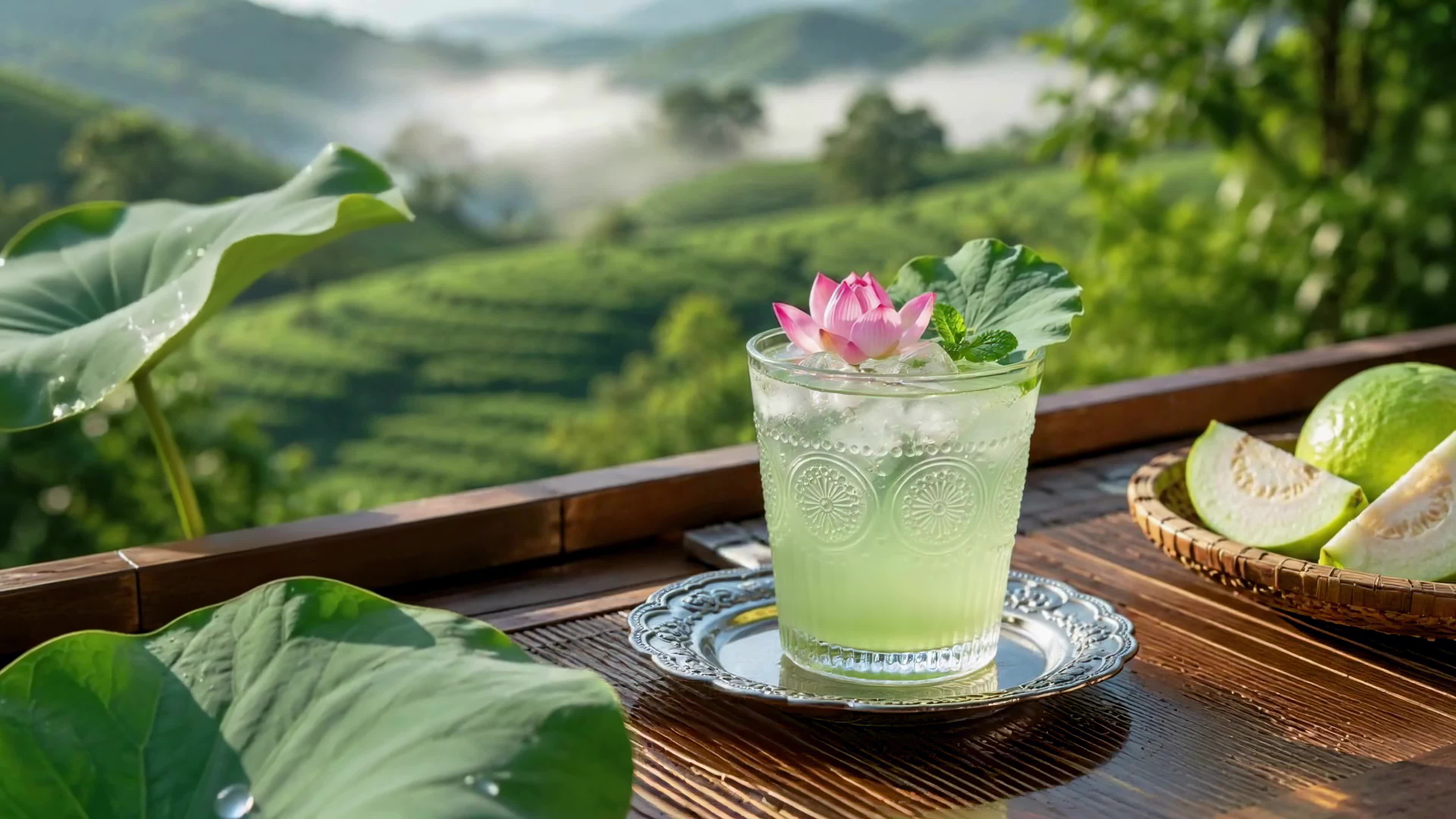 山间荷香清饮
