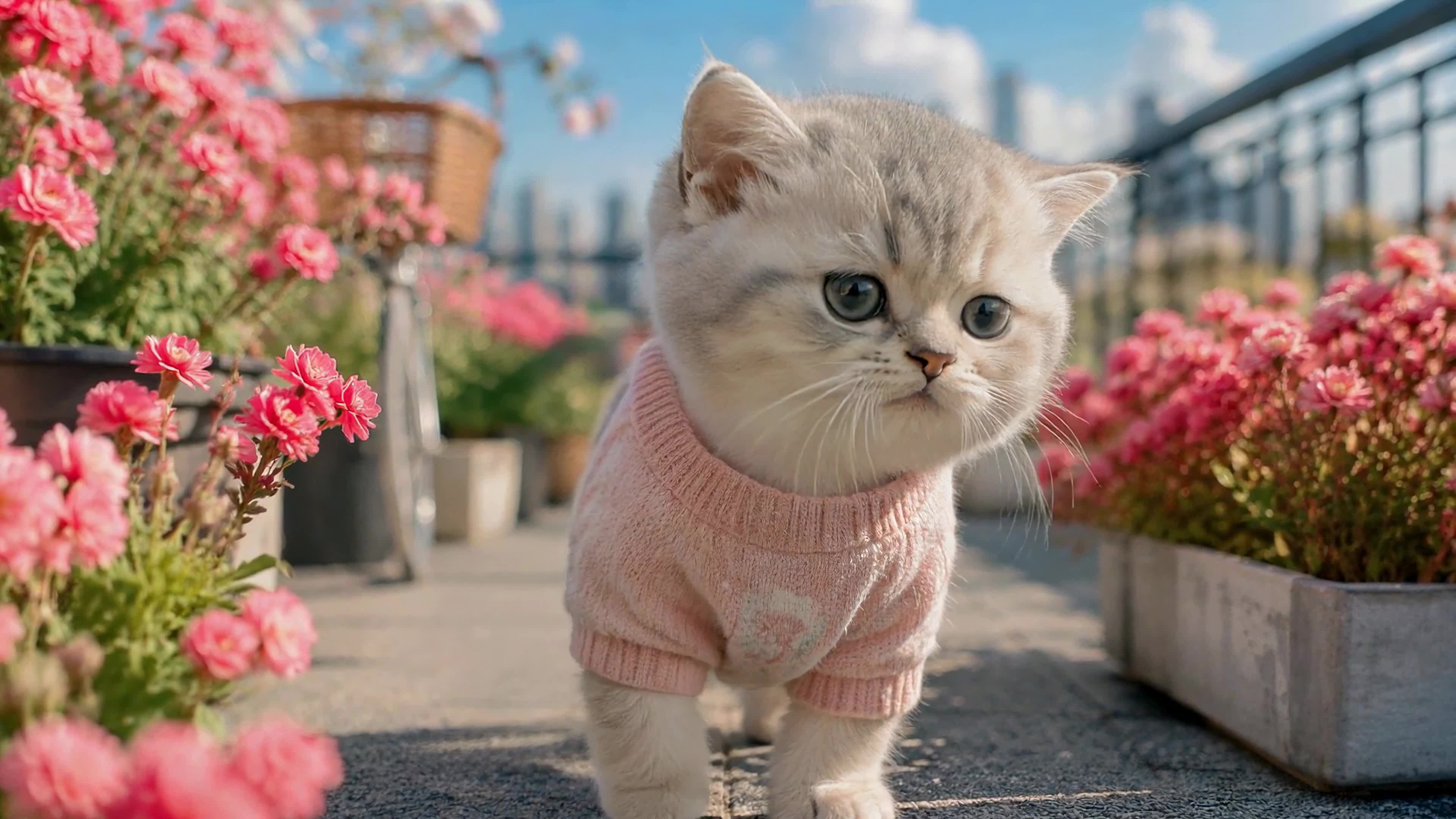 花径漫步的可爱小奶猫