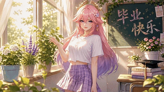 毕业季教室粉发少女
