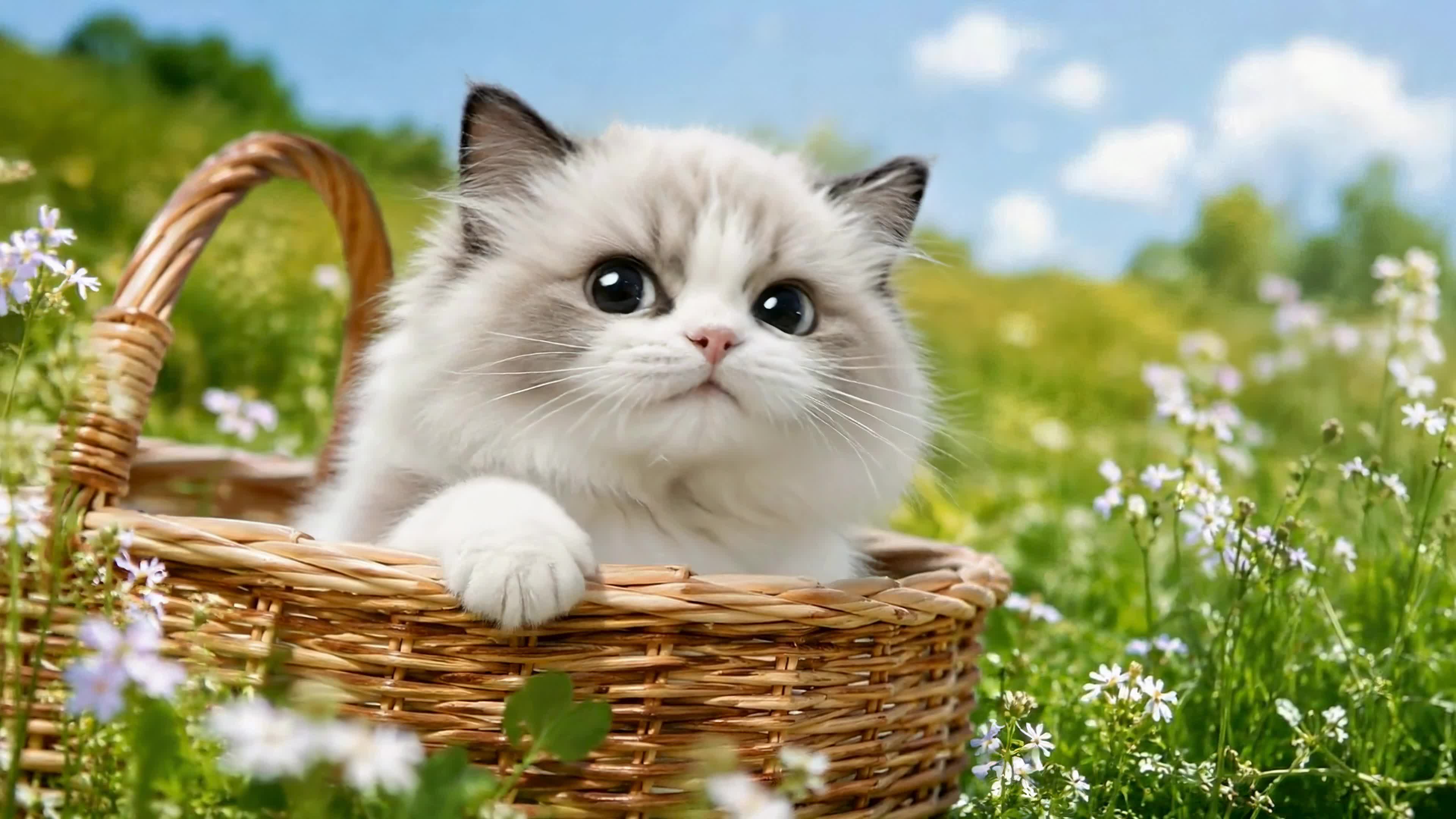 春日篮子里的软萌猫咪
