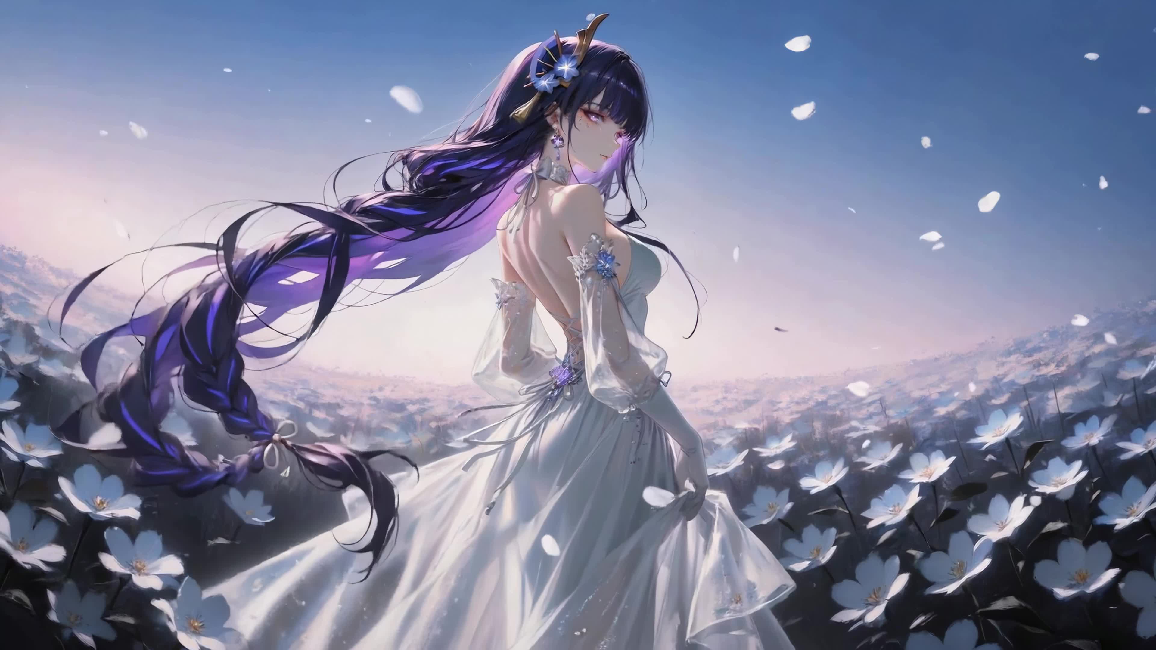 花野紫发纱裙少女