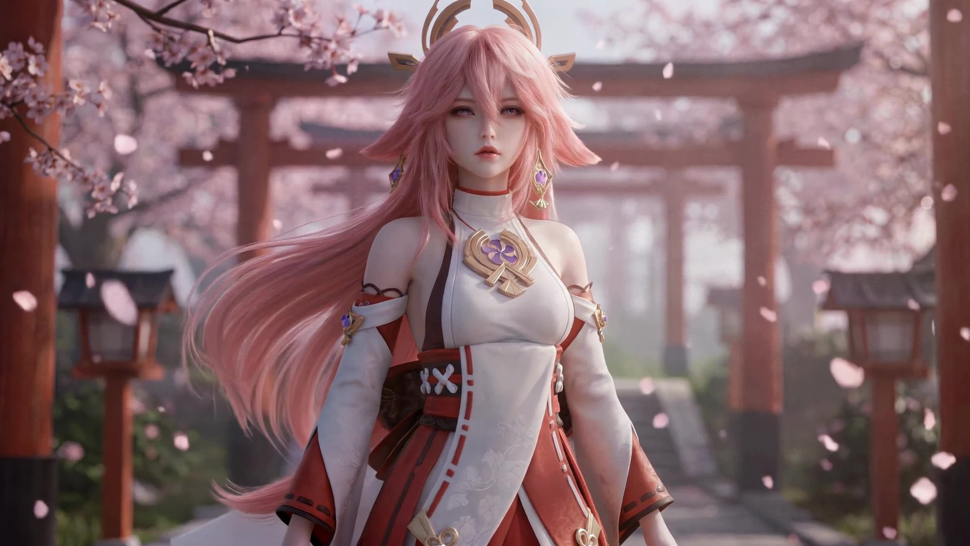 神社粉发少女