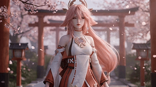 神社粉发少女